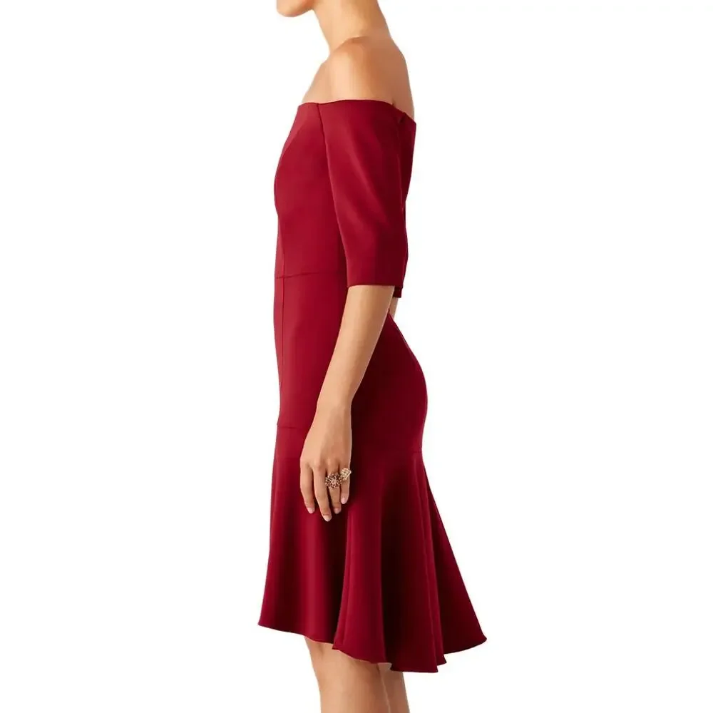 Milly Burgundy Cocktail Dress SIZE 6 High Low Off Shoulder Party Designer $435 - Picture 3 of 9
